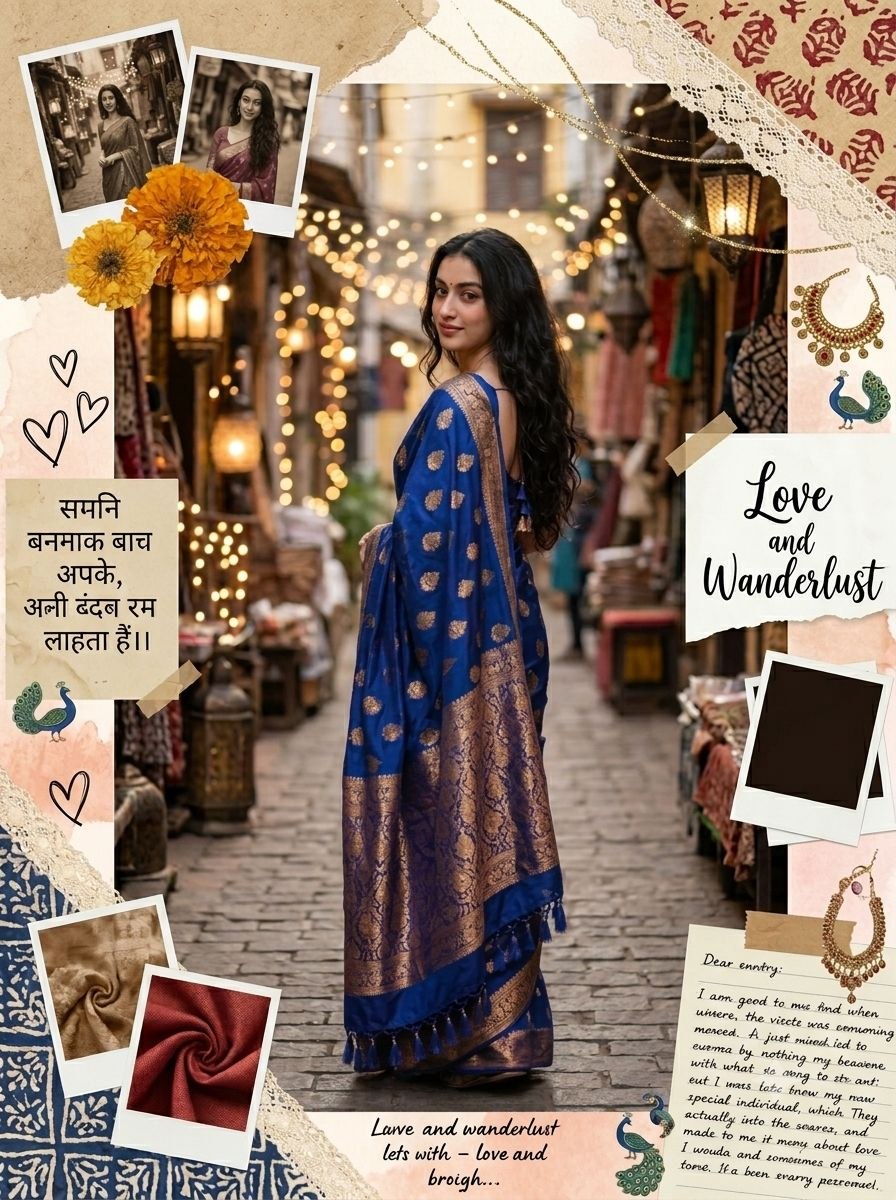 A Scrapbook of Stolen Glances Blue Saree Prompt